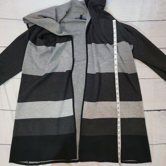 Saks Fifth Avenue Size L Black Label Waterfall Lapel Cardigan Striped Open Front - Picture 4 of 8